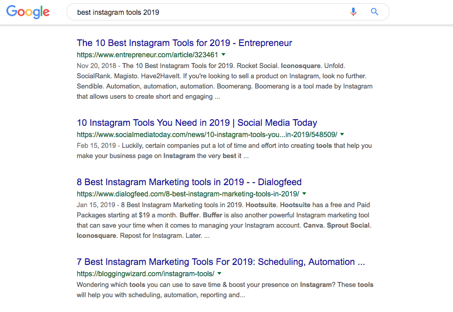 Instagram Tools google search