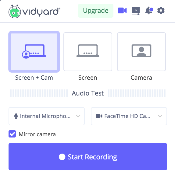 vidyard recording options