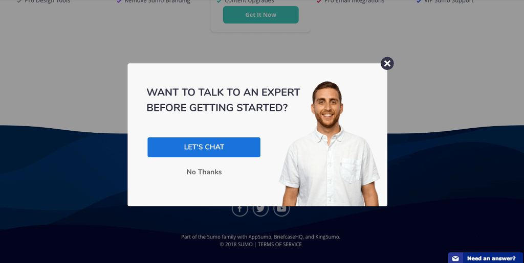 sum exit intent pop up landing page